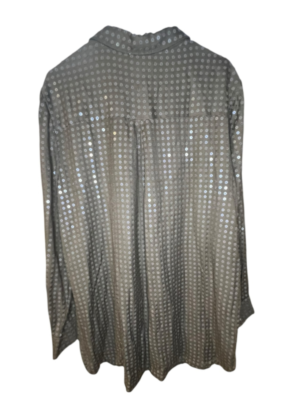 Maeve Anthropologie Olive Green Sequin Covered Oversized Long Sleeve Button Down - Picture 4 of 5